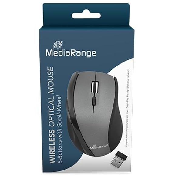 Genérico Ratón Óptico Inalámbrico | Negro/Gris | 5 Botones | dpi 1 000‑1 600 | Conexión USB‑RF 2,4 GHz | Diseño ambidiestro y Compacto