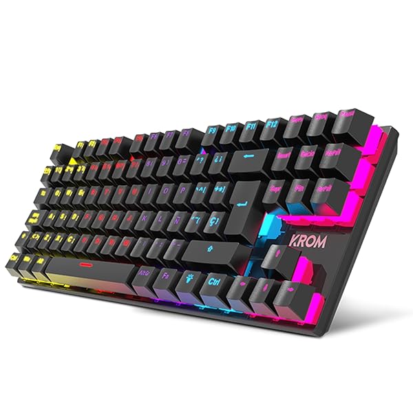 Krom – Teclado Mecánico Kasic TKL RGB | Switches Red 50 M Puls. | Formato TKL 87 Teclas | Anti‑ghosting 25 Teclas | Modo Gaming | Cable USB 1,5 m | Español